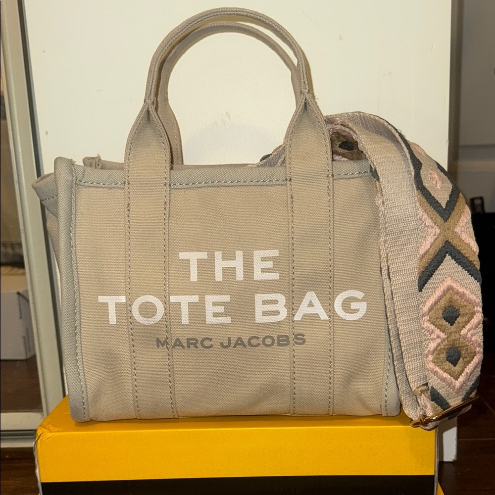 Marc Jacobs Tan and Green Canvas Tote with Versatile Straps